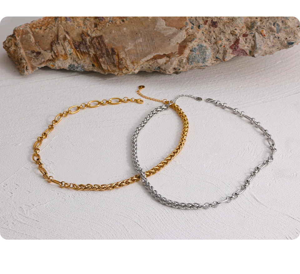 Yhpup 316L Edelstahl-Kettenhalskette, Statement-Halskette, golden, glänzend, dick, klobig, Kragen, Halskette, Septusa, Saison, Geschenk, Neu – Detail 8