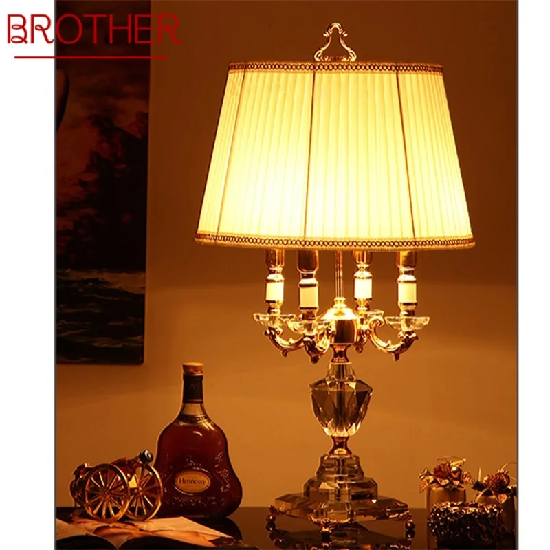 

BROTHER Dimmer Crystal Table Lamp Modern LED Luxury Candle Shade Desk Light Decorative for Home Bedside