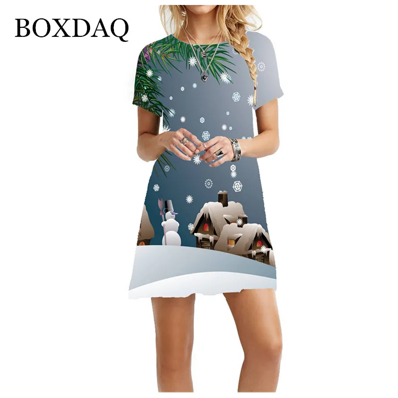 2021 New Women's Sweet Cartoons Mini Dress Vintage Autumn Winter Short Sleeve Christmas Party Dress Elegant Party Dresses Women