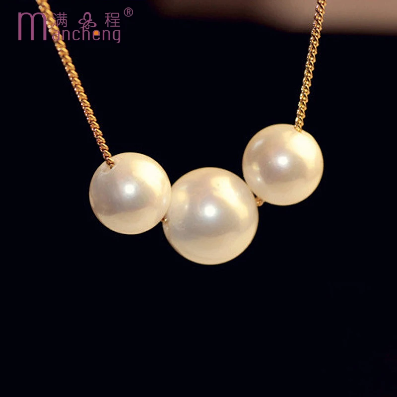 2 rupees Trendy 3Beads Imitation Pearl Necklaces Woman Love Gift Simulated Statement Choker Collares Para Mujer Pendant