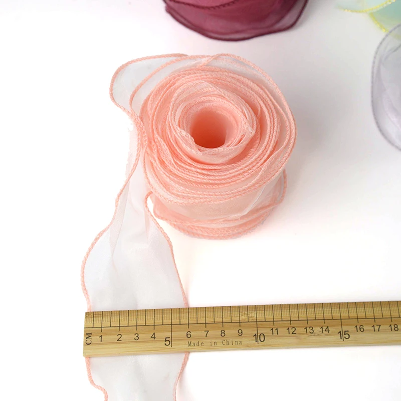 6CM*5M Romantic Colorful Wavy Ribbon Chiffon Yarn Sheer Organza Tulle DIY Cake Wrapper Bow Hair Accessories Bouquet Gift Packing