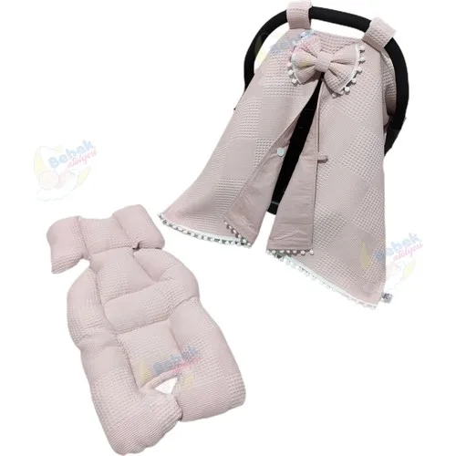 Stroller Cover and Cushion Honeycomb Pattern Powder Pompom