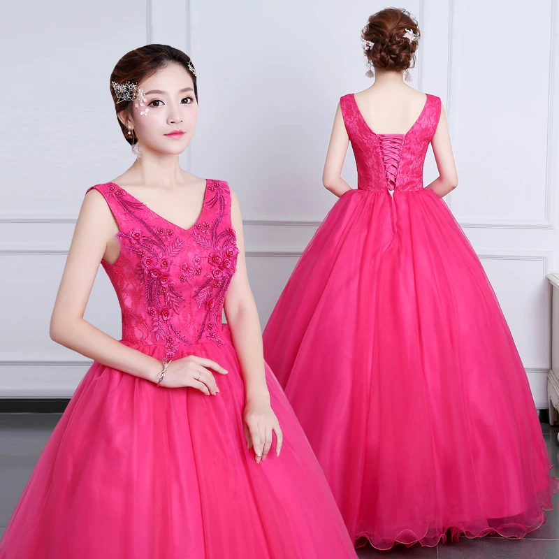 Long Quinceanera Dresses Rose Red Appliques Lace up back Vestidos Sweet 16 years Party Prom Vintage Ball Gown