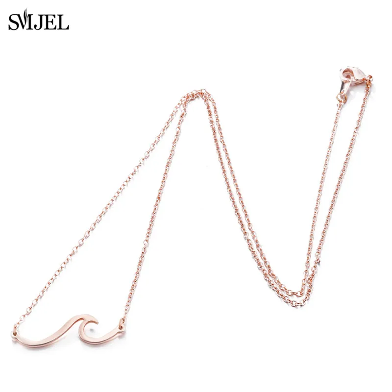 SMJEL Stainless Steel Pendant Necklace Wave Whale Bird Geometric Necklaces for Women Girls Surfing Jewelry Choker male naszyjnik