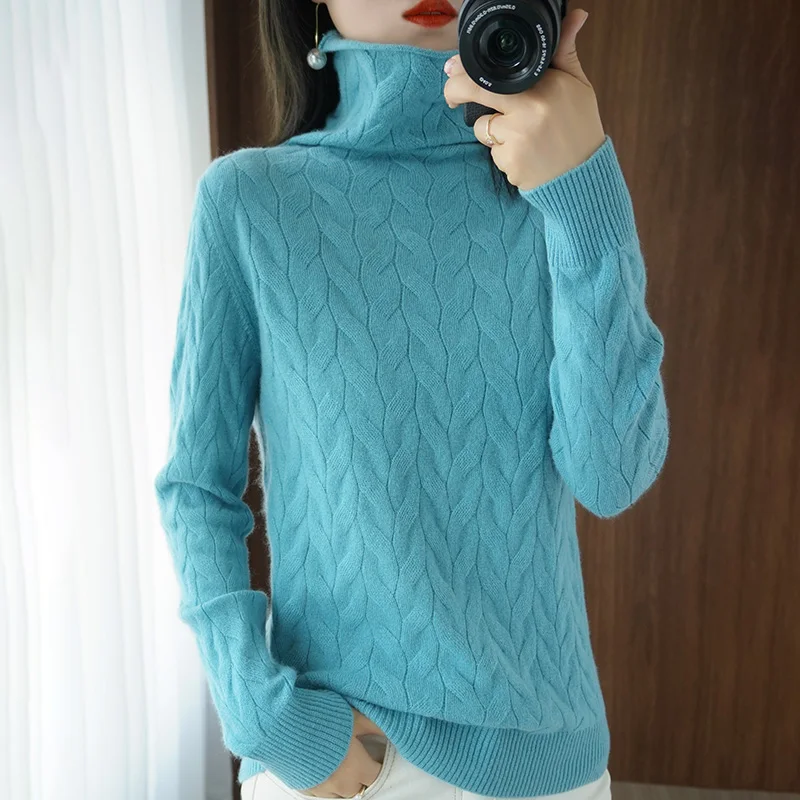 Tailor Sheep 2021 Autumn Winter New Twist Turtleneck Solid Color Tops Women's Long Sleeve Knitted Bottoming Thick Pullover