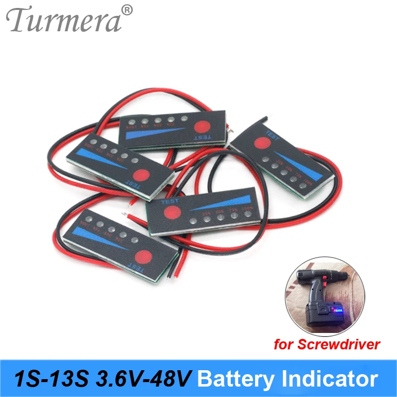 Turmera 4.2V 8.4V 12V 16.8V 18V 24V 25V 36V 48V 1S-13S Battery Tester Capacity Indicator for Screwdriver Battery and E-bike Use