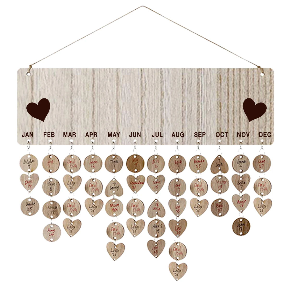 

Christmas Advent calendar Wooden Reminder Birthday Calendar Board Wooden Plaque Wall Hanging Heartslice Discs Tag Family Decor