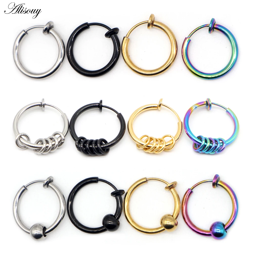 Alisouy 1pc Fake Nose Ring Punk Lip Nose Clip On Fake Septum Piercing Nose Ring Hoop Lip Hoop Rings Ear Earrings Body Jewelry