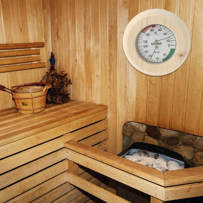 Wood Material Temperature and Moisture Gauge Wall Mounted Sauna Room Hygrothermograph for Indoor Measurement and Comfort