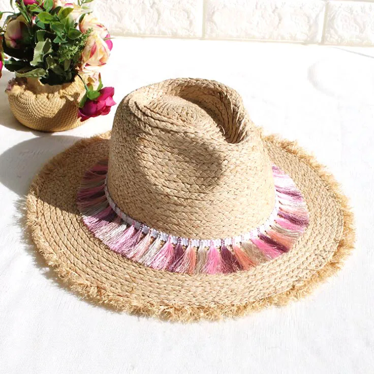 2024 Summer paper straw hat tassel raffia hat rough edge women's hat cool nice hats for women sun hat beach hat straw hat women