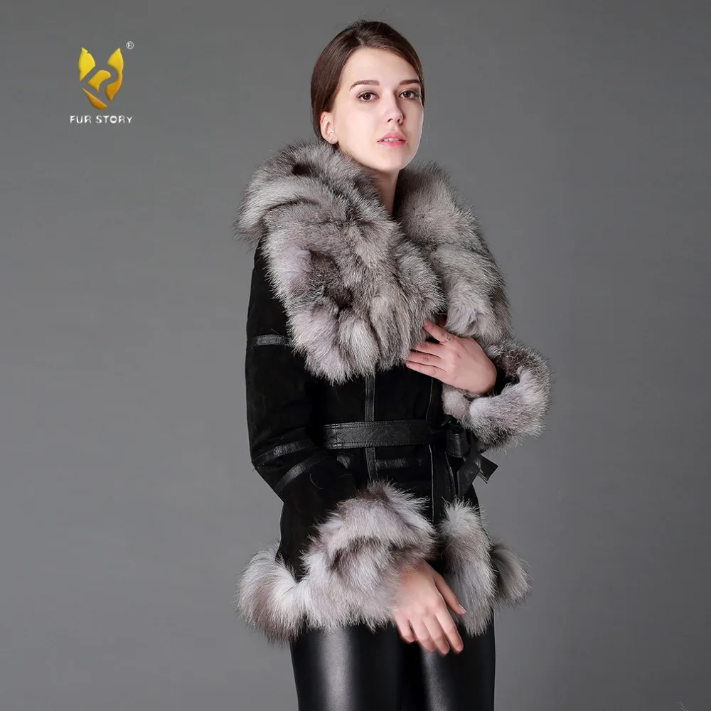 Women\'s Leather Fur Coat Fox Fur Collar Spring Jackets Women Jacket Winter jacket Women Fur Story FS13055B