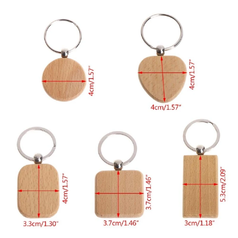 100 Blank Wooden Wooden Keychain Diy Wooden Keychain Key Tag Anti-Lost Wood Accessories Gift (Mixed)