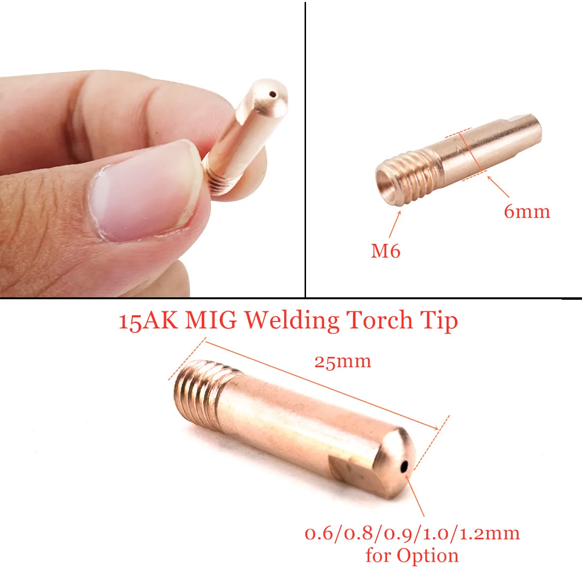 Imagem -04 - Mig Consumíveis da Tocha 0.6 Milímetros 0.8 Milímetros 0.9 Milímetros 1.0 Milímetros 1.2 Milímetros de Solda Dicas Bicos de Gás Difusor para mb 15ak Tocha de Soldagem 13 Pcs