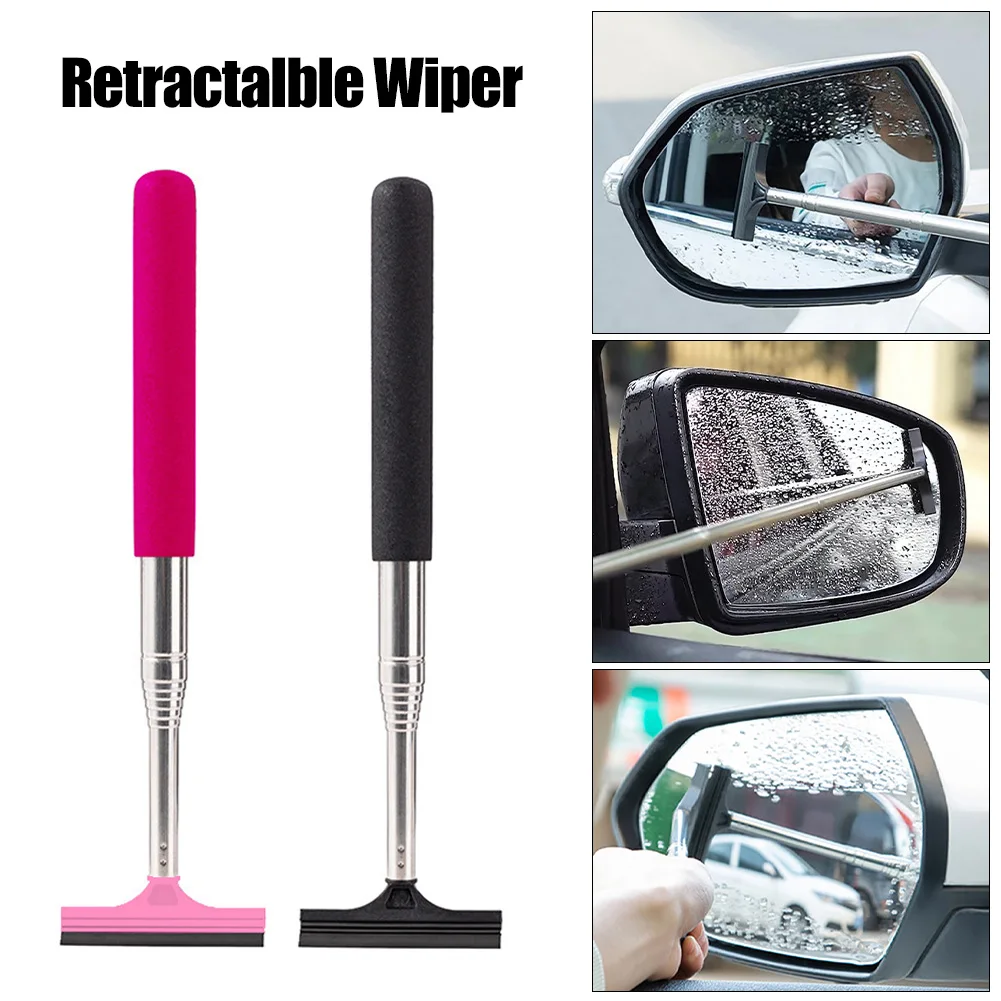 Car Rearview Mirror Wiper Telescopic Auto Mirror Squeegee Cleaner 98cm Long Handle Car Cleaning Tool Mirror Glass Mist Cleaner