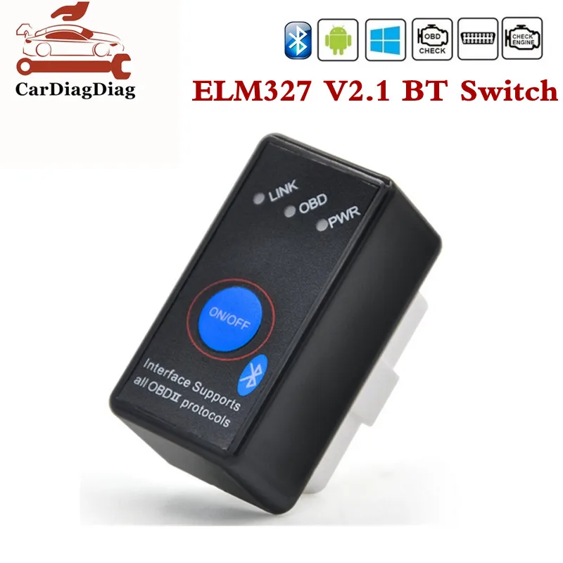 ELM 327 No/Off Switch Bluetooth ELM327 V2.1 Cheaper Than V1.5 Use OBD2 OBD 2 Auto Code Reader Wireless Adapter Scan Tool
