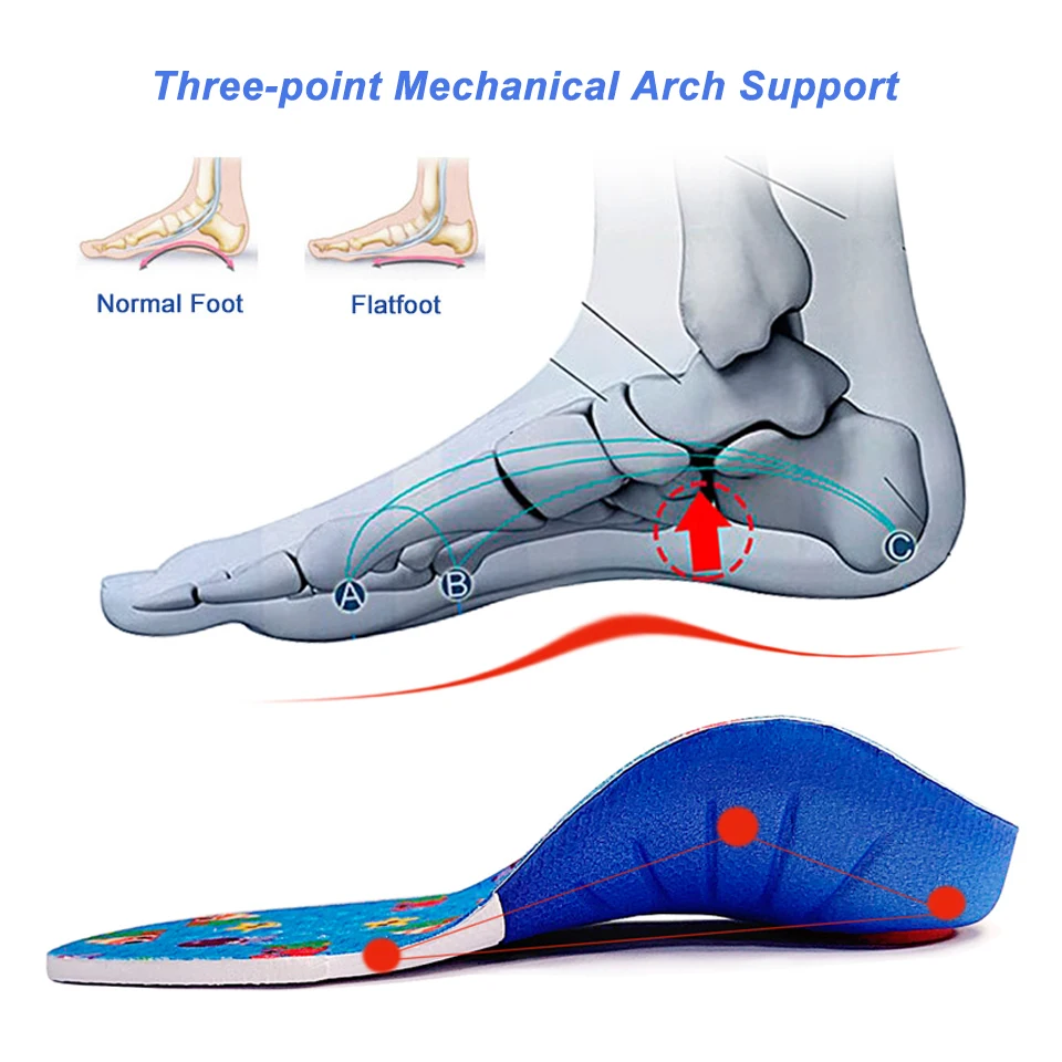 VAIPCOW Kids Children Flat Feet Insoles Arch Support 4cm Orthotic Orthopedic Shoe Inserts for X/O Legs Shoe Heel fixed Pads