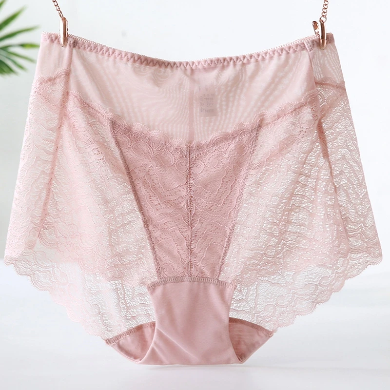 Plus Size Women\'s Panties with High Waist Lace Transparent Hollow Mesh Panties of Large Size Underwear Women Sexy Big Briefs 4xl