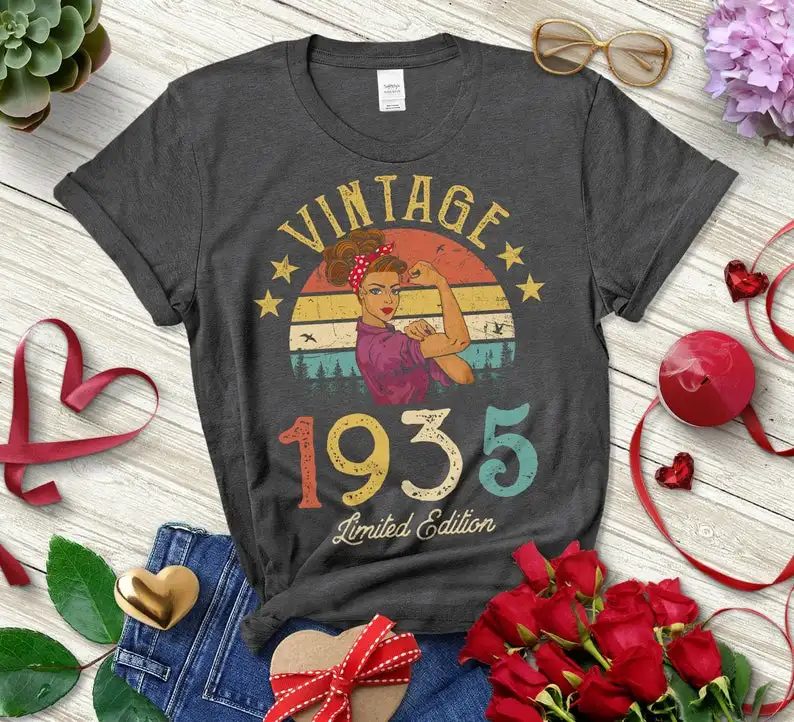 Vintage 1935 Limited Edition Retro Womens Shirt  Funny 86th Birthday Gift Cotton Women Short Sleeve Tees  O Neck Female Clothing