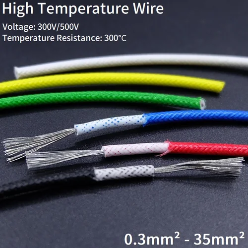Imagen 1 del producto Cable de silicona resistente a altas temperaturas de 2M/5M 300 ° Línea de elemento térmico de piso cálido aislado trenzado de fibra de vidrio con cable de cobre suave C