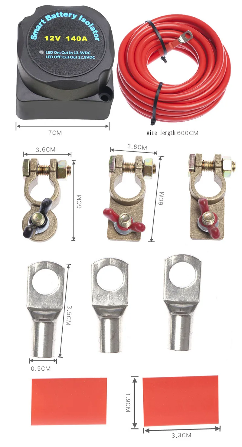 DIY 12V 140A Dual Battery System Isolator Kits with Heavy Charger Cables For RV Vans Trailer Camper Caravan 4WD UTV Marine Boat