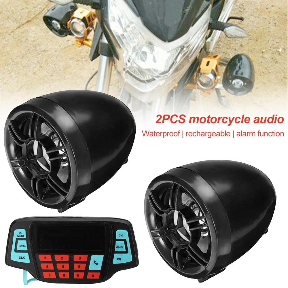 2pcs Motorcycle Sound System FM USB Bluetooth-compatible Audio Radio Stereo Speaker MP3 Music Player Scooter ATV Alarm