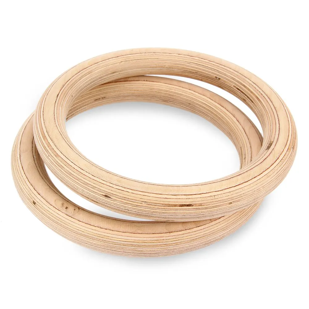 Wooden Gymnastic Rings with Adjustable Straps, Gym Ring for Strength Training, Workout, Bodybuilding