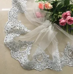 3Yards Hot Sale Silver Embroidery Silver Mesh Lace Trim Luxury Lace Fabric for Wedding Dresses 15/27cm