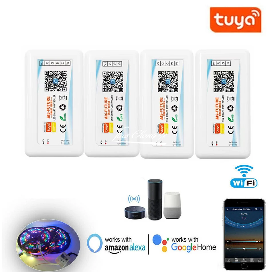 Imagem -03 - Tuya wi fi sem Fio Controlador de Controle Voz Dc12v 5050 Rgb Rgbw Rgbcct Led Tira Fita Luz Flexível Mais Adaptador Alimentação 5m 10m Kit