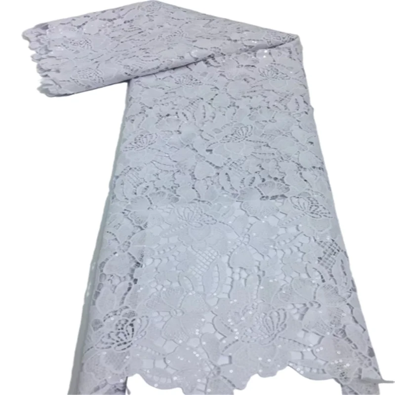 

White Nigerian Lace Fabrics 2021 High Quality Lace African Lace Fabric With Sequins French Lace Fabric For Dress Sewing