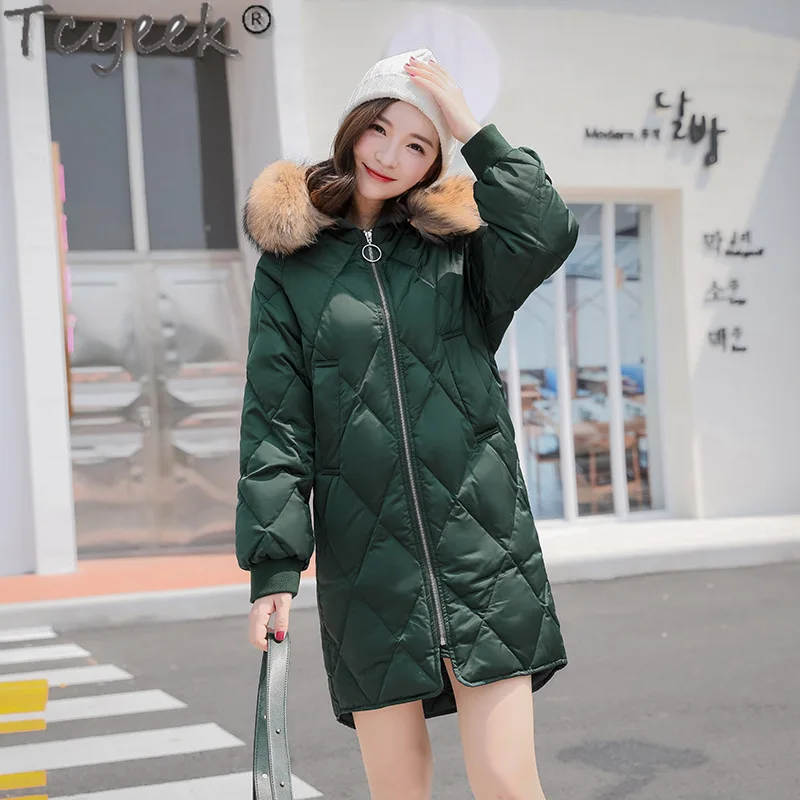 Jacket Women's Winter Down 2021 Plus Size Raccoon Fur Collar Parkas Women's White Duck Down Jackets Woman Coat Ropa 172