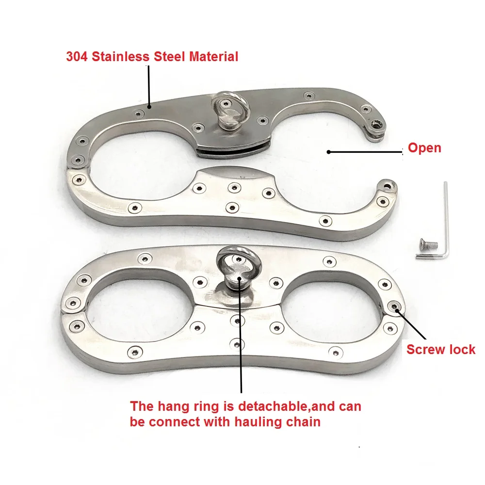 Latest Stainless Steel Bondage Cangue Fix Handcuffs Detachable Hang Ring Metal Wrist Cuffs Restraint Pillory Adult Sex Toy