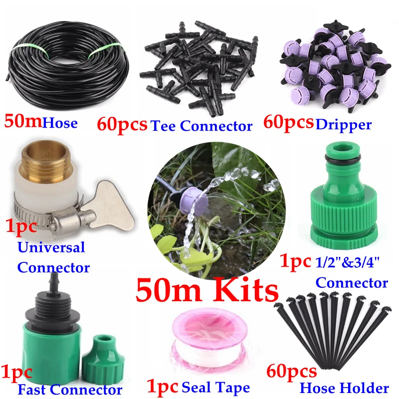 5m~50m Watering Kits 5 Holes Purple Pressure Compensation Dripper with 4/7mm Hose Garden DIY Irrigation Kits