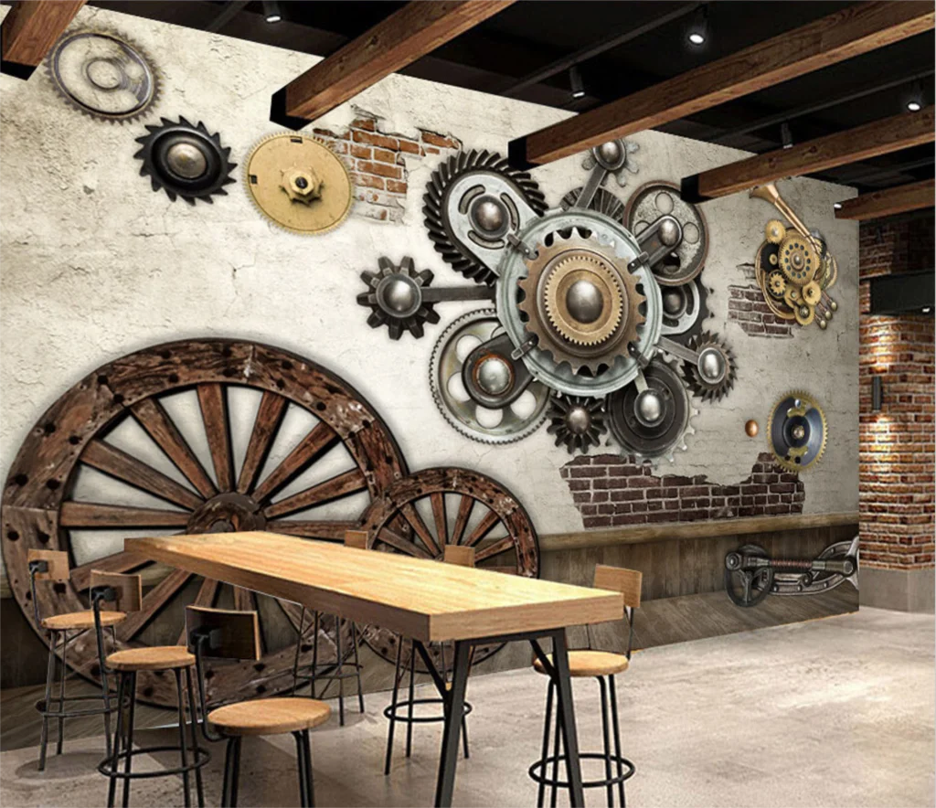 

beibehang custom papel de pared 3d wallpaper European and American retro mechanical gear bar KTV mural 3D wall papers home decor