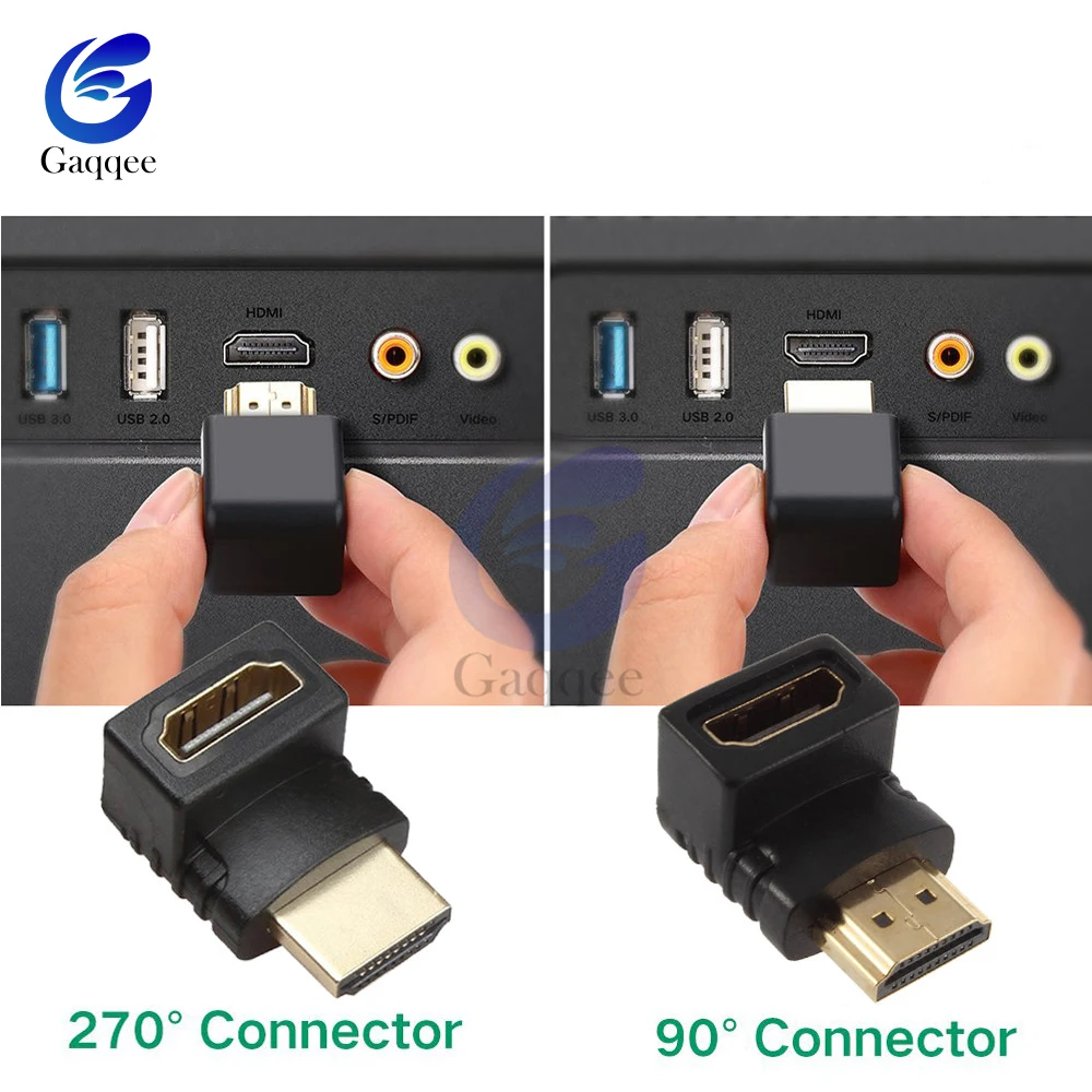 Dla adaptera kompatybilnego z HDMI kąt prosty 90/270 stopni pozłacane złącze męskie na żeńskie wsparcie 3D 4K 1080P Extender