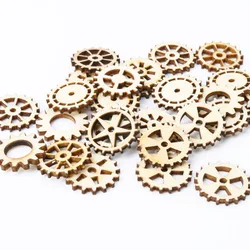 Mixed Wheel Gear Pattern Natrual Wooden Scrapbooking Hollow Craft Round Random for Home Decoration 25mm 50pcs
