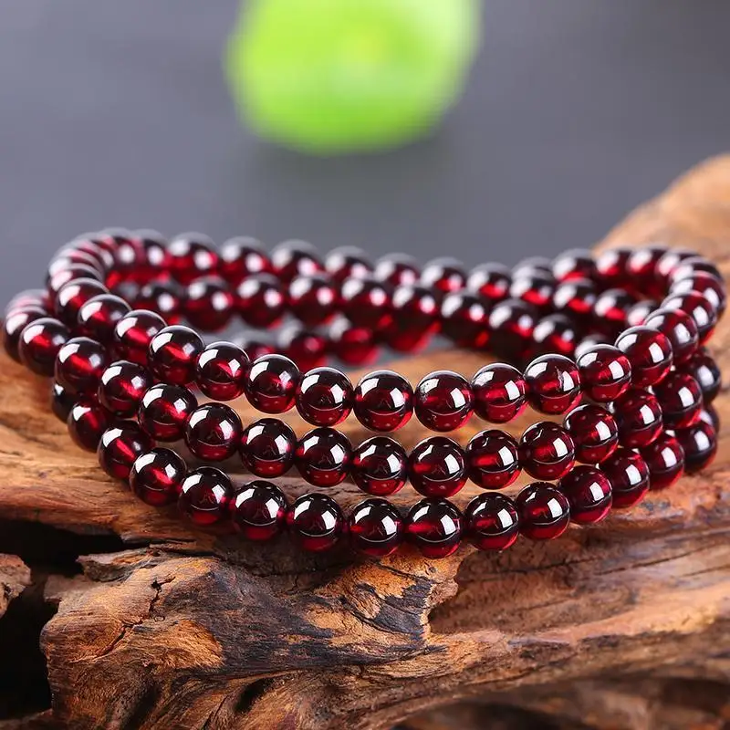 Imagem -05 - Red Garnet Rodada Pulseira de Contas para Homens e Mulheres Senhora Charme Clara Pulseira Voltas mm Aaaaaa Natural