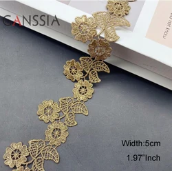 1yard Width:5cm Flower Golden Lace Trim Golden for Decorative Crafts Lace (SS-2182)