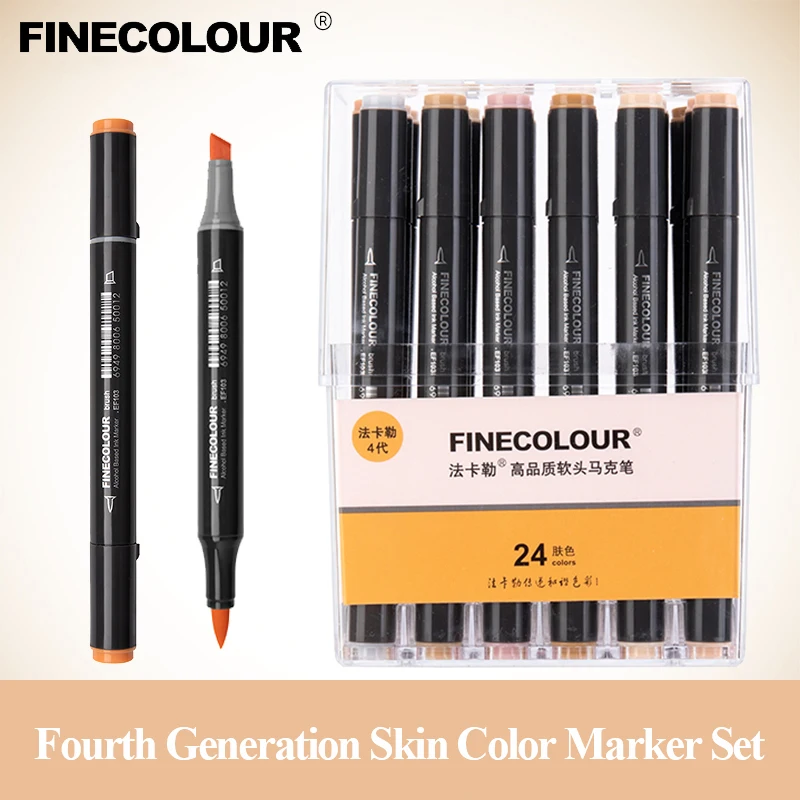 Finecolour EF103 Art Markers Skin Colors Double-headed Soft Brush Professional Alcohol Based Sketch Markers Pen For Drawing