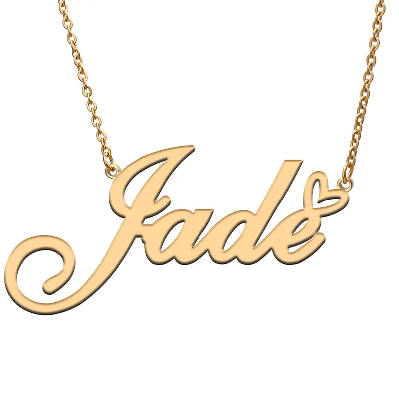 Jade with Love Heart Name Necklace for Women Stainless Steel Jewelry Nameplate Pendant Femme Mother Child Girls Gift