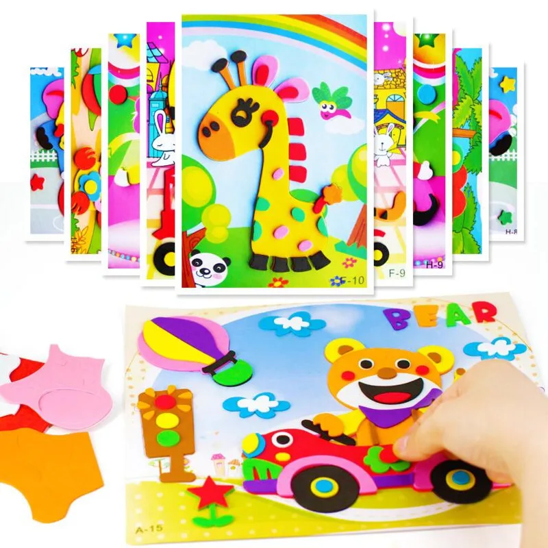 10/5Pcs 3D EVA Foam Stickers Puzzle Cartoon Animal 20 Styles DIY Handmade Early Learning Educational Toys For Children Kids Gift