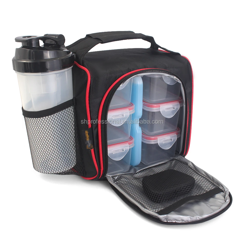 Portable Picnic Lunch Box Kit, Meal Prep Bag with Shake Water Bottle, 6  Food Containers ,Pill Case, With Ice Plate Keep Fresh