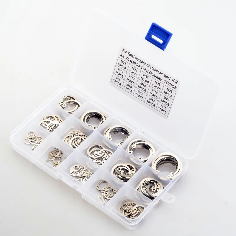 Kit de surtido de anillos de retención de anillo interno tipo C, 150 piezas, de acero inoxidable 304, juego de anillos a presión GB893