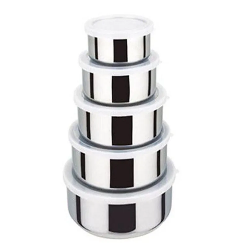

Bowl 5pcs/set Stainless Steel Mixing Bowls Crisper Food Container 5 Bowls with 5 Lids for Kitchen Tools Stainless Steel Tablewar