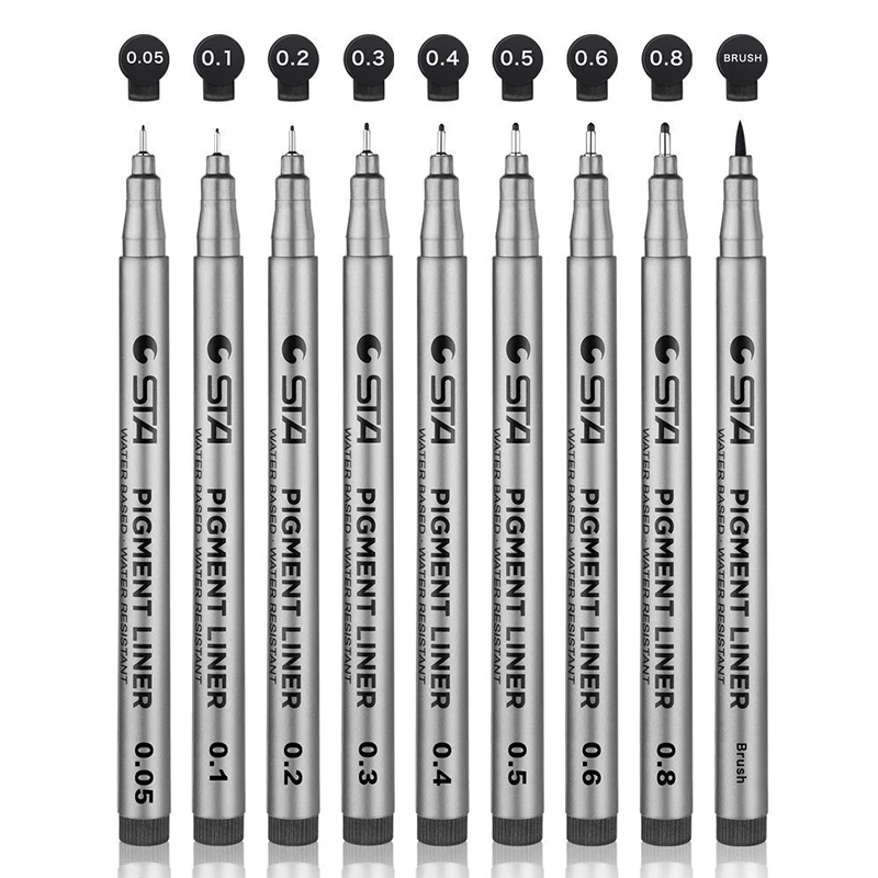 

9 Pcs Different Tip Sizes Black Pigment Liner Water Based Art Marker Pen for Drawing Handwriting Art Supplies Stationery