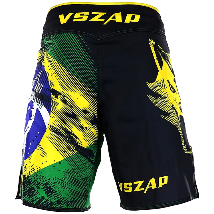 VSZAP Men\'s Brazil Boxing Shorts Printing MMA Shorts Fight Grappling Short Polyester Kick Gel Thai Boxing Shorts MMA Boxe