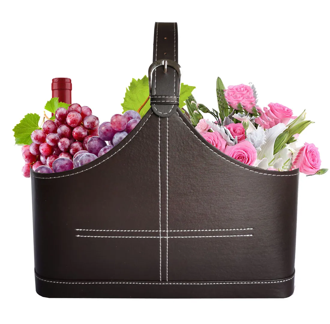 PU Leather Fruit Gift Storage Basket Plus Size Portable Basket Home Finishing Bags Packaging