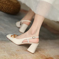 Genuine Leather Sandals Women's Shoes 2021 Summer New Women's Sandals For Women Heels Square Head Sandals Shoes