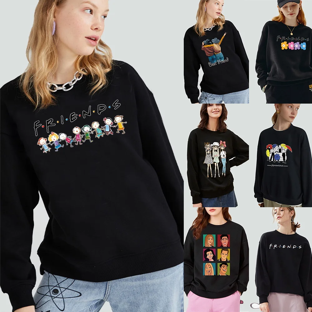 Sudadera de manga larga para mujer, jersey blanco a la moda, Sudadera con capucha cálida informal con cuello redondo y estampado de amigos de