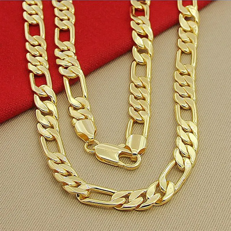 High Quality Men\'s 8mm 24\'\' 60cm Gold Necklace 24k Yellow Gold Color Figaro Chain Necklace For Male Luxury Jewelry