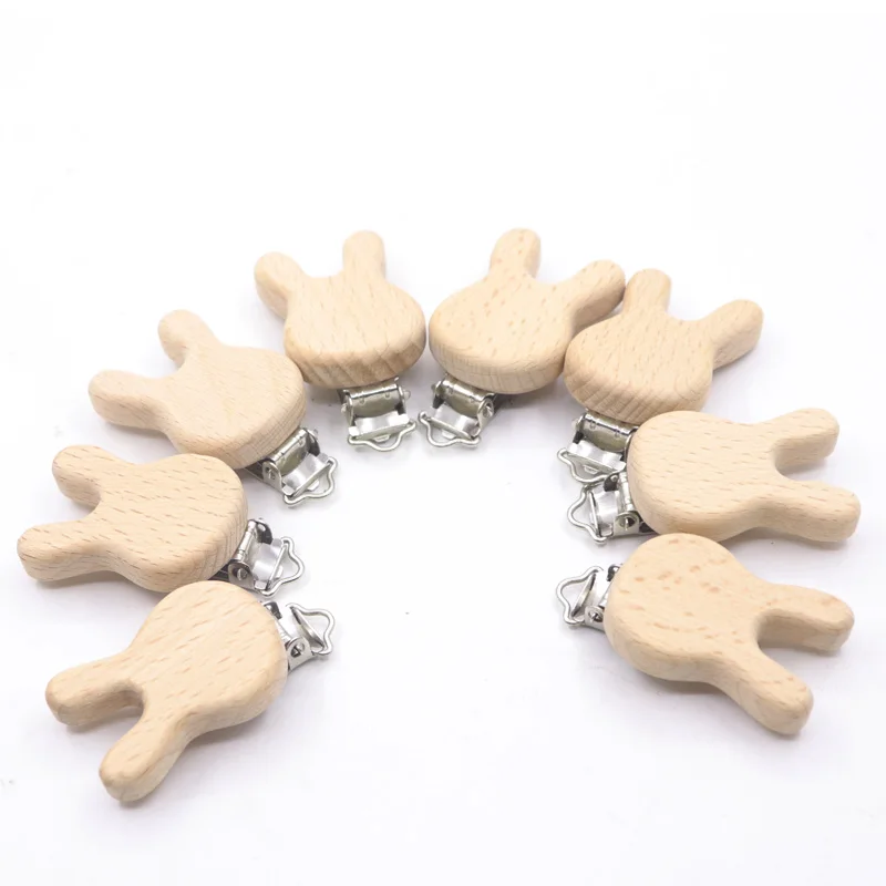 10pcs Pacifier Wooden Birds Clip Baby Teether Rabbit Ecofriendly Crafts Wooden Dummy Clips For Baby Newborn Dummy Clip Chains